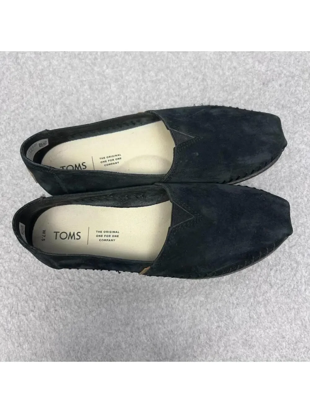 TOMS Alpargata Leather Wrap Black Nubuck Suede Slip On Loafer Flats Shoes Sz 7.5